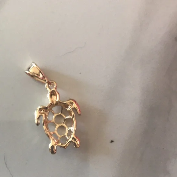 Gold plated turtle Charm with rhinestone with Necklace - Picture 5 of 7